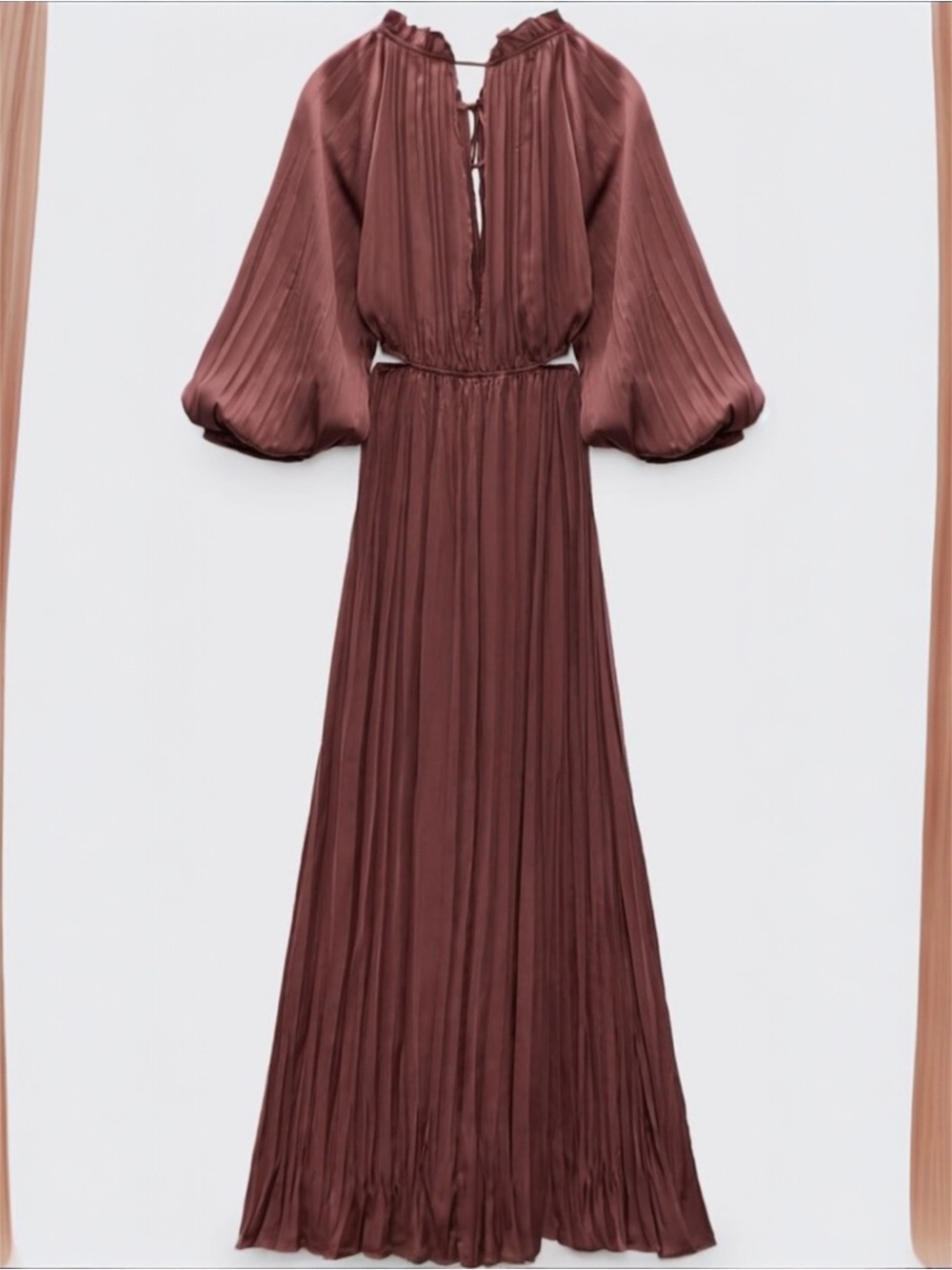 Zara long satin dress cutouts, marsala or mauve color Size XS, NWT